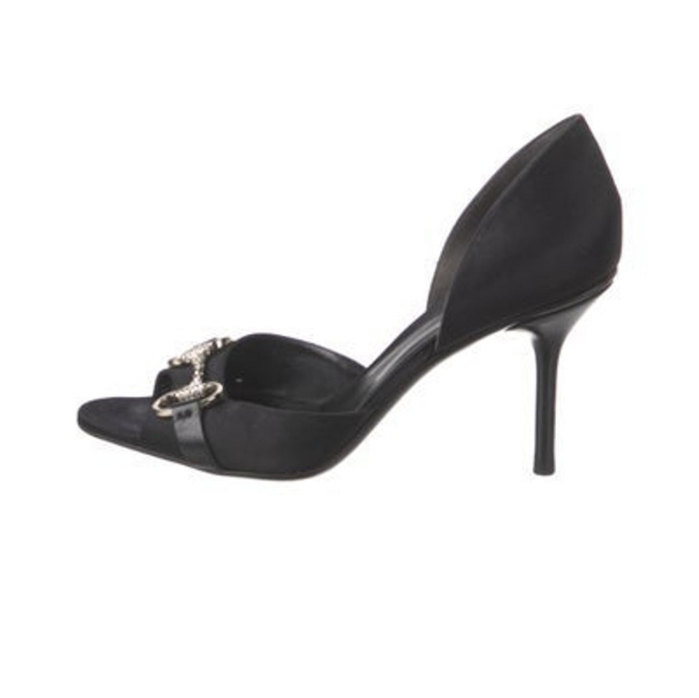 GUCCI Horsebit Accent Satin D'Orsay Pumps